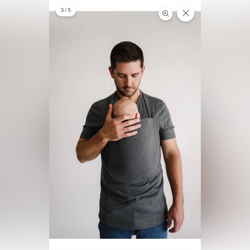 Lalabu men’s grey baby wearing shirt, XL